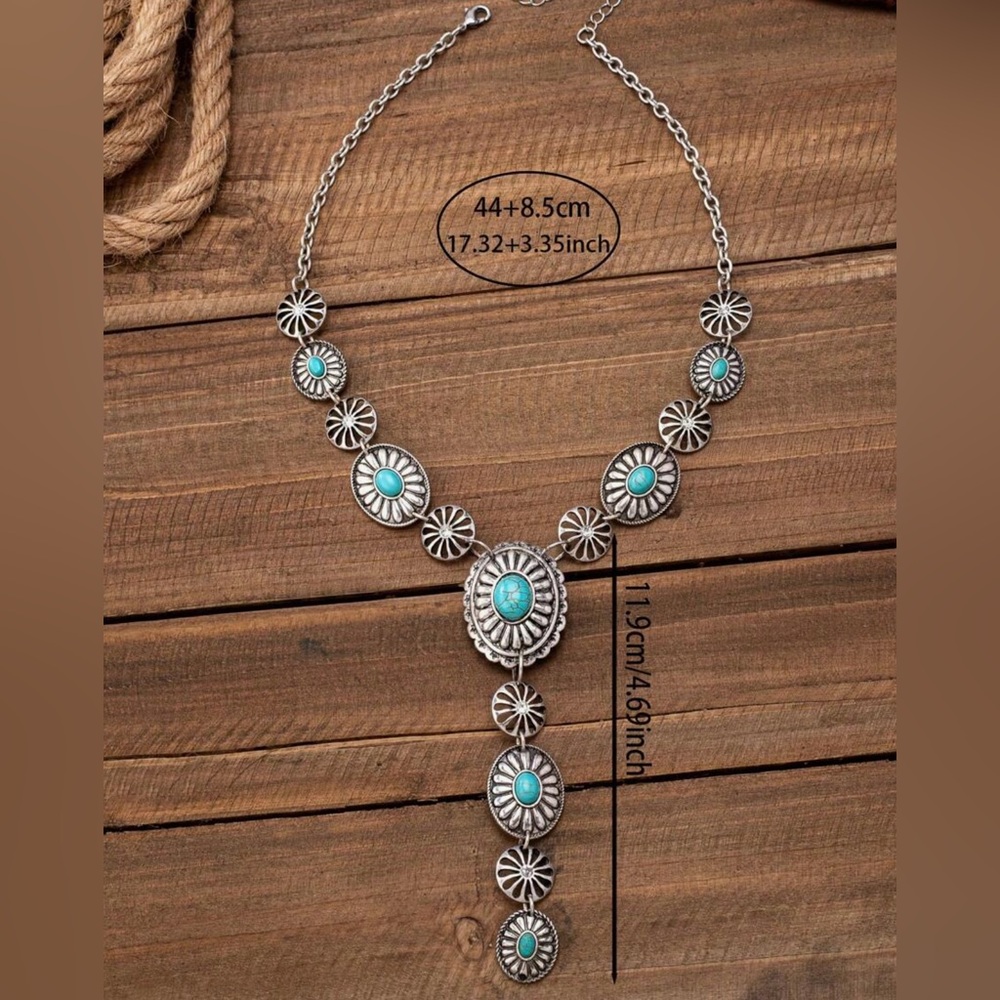 Turquoise Stone Silver-Tone Daisy Drop Necklace - Fashion Jewelry